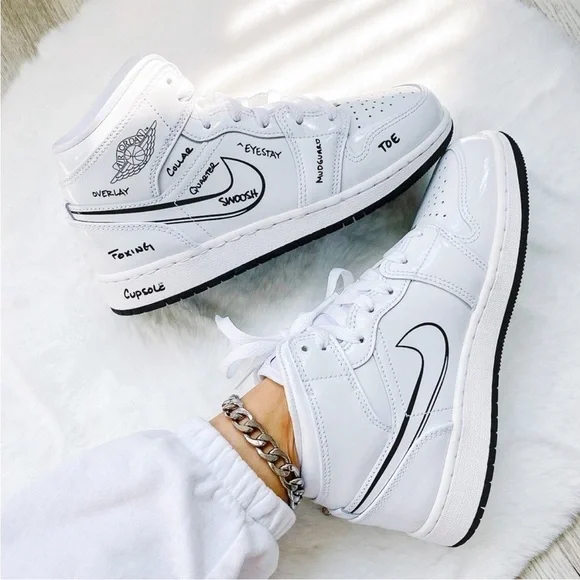 Nike Air Jordan 1 Mid SS GS Schematic- Youth- Size 5.5Y - [DQ1864-100] - Picture 2 of 15